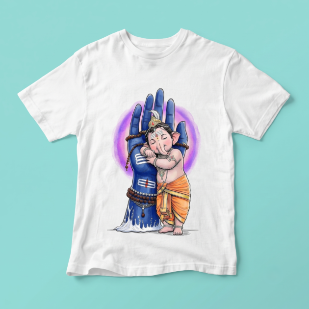 Bal Ganesh and Bholenath Print T-Shirt by Kahvira Clothing