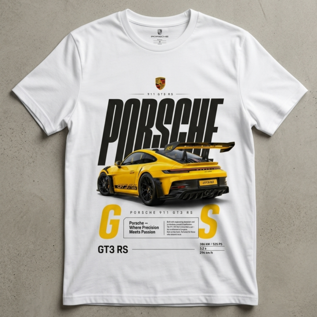 Yellow Porsche GT3 RS Print T-Shirt by Kahvira Clothing