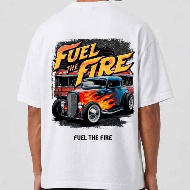 Vintage Hot Rod Fuel the Fire Drop-Shoulder T-Shirt by Kahvira Clothing