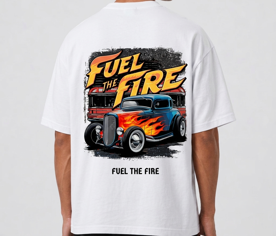 Vintage Hot Rod Fuel the Fire Drop-Shoulder T-Shirt by Kahvira Clothing