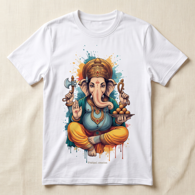Ganpati Bappa Print T-Shirt by Kahvira Clothing